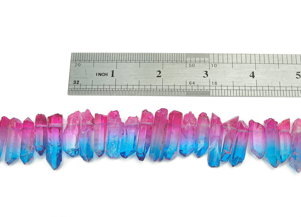 Rainbow Aura Points Faceted Stone - 37cm / 1 strand - Quartz Crystal Spike Stone - Natural Stone Beads - 26x7.93x7.2mm - NS1857E - DOMEDBAZAAR