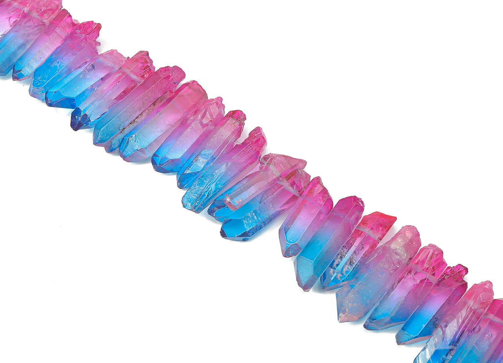 Rainbow Aura Points Faceted Stone - 37cm / 1 strand - Quartz Crystal Spike Stone - Natural Stone Beads - 26x7.93x7.2mm - NS1857E - DOMEDBAZAAR