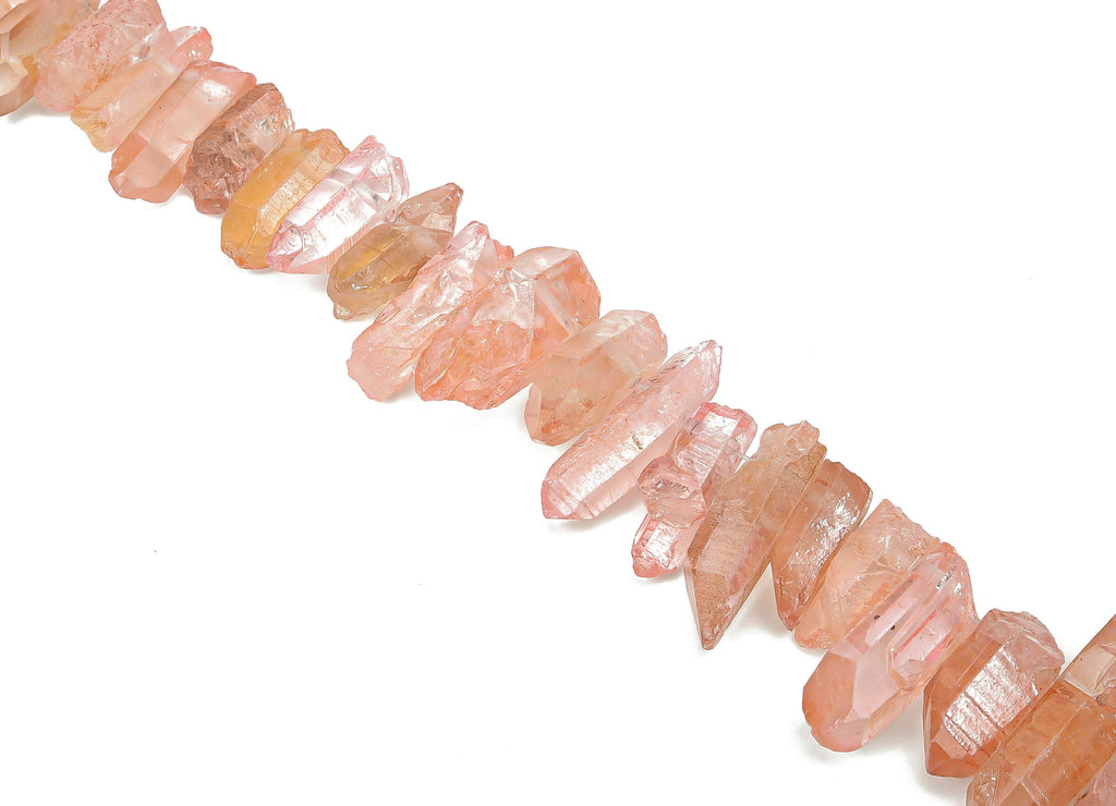 Tangerine Aura Points Faceted Stone - 39cm / 1 strand - Quartz Crystal Spike Stone - Natural Stone Beads - 26x9.53x8.23mm - NS1857J - DOMEDBAZAAR