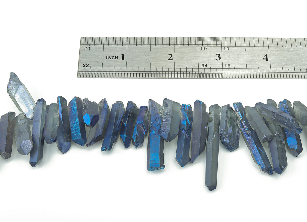 Blue Aura Points Faceted Stone - 41cm / 1 strand - Quartz Crystal Spike Stone - Natural Stone Beads - 30x8.51x5.94mm - NS1857B - DOMEDBAZAAR