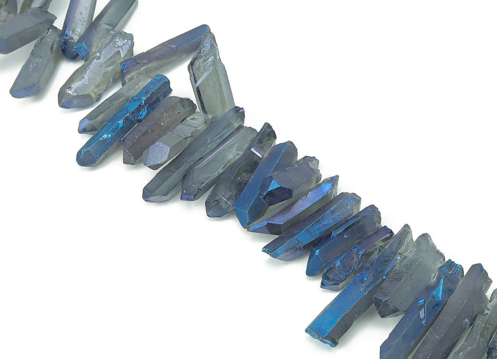 Blue Aura Points Faceted Stone - 41cm / 1 strand - Quartz Crystal Spike Stone - Natural Stone Beads - 30x8.51x5.94mm - NS1857B - DOMEDBAZAAR
