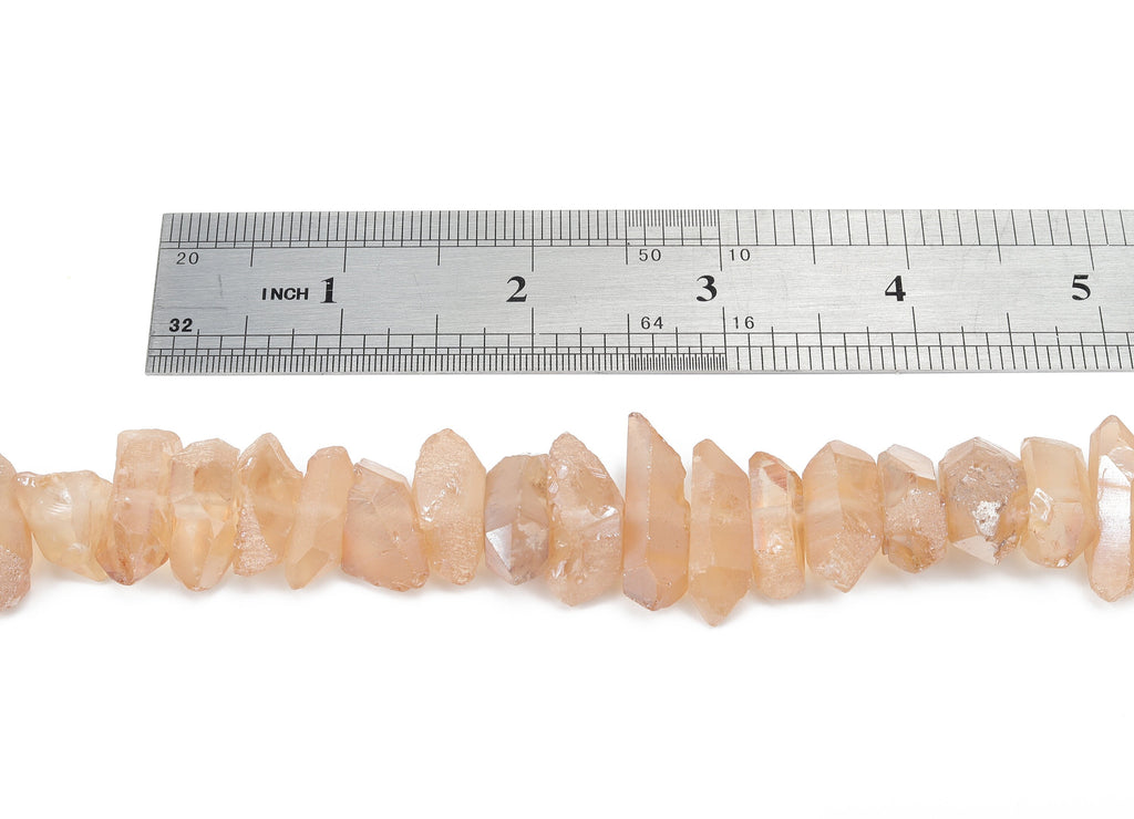 Tangerine Aura Points Faceted Stone - 37cm / 1 strand - Quartz Crystal Spike Stone - Natural Stone Beads - 24x11.3x8.04mm - NS1857L - DOMEDBAZAAR
