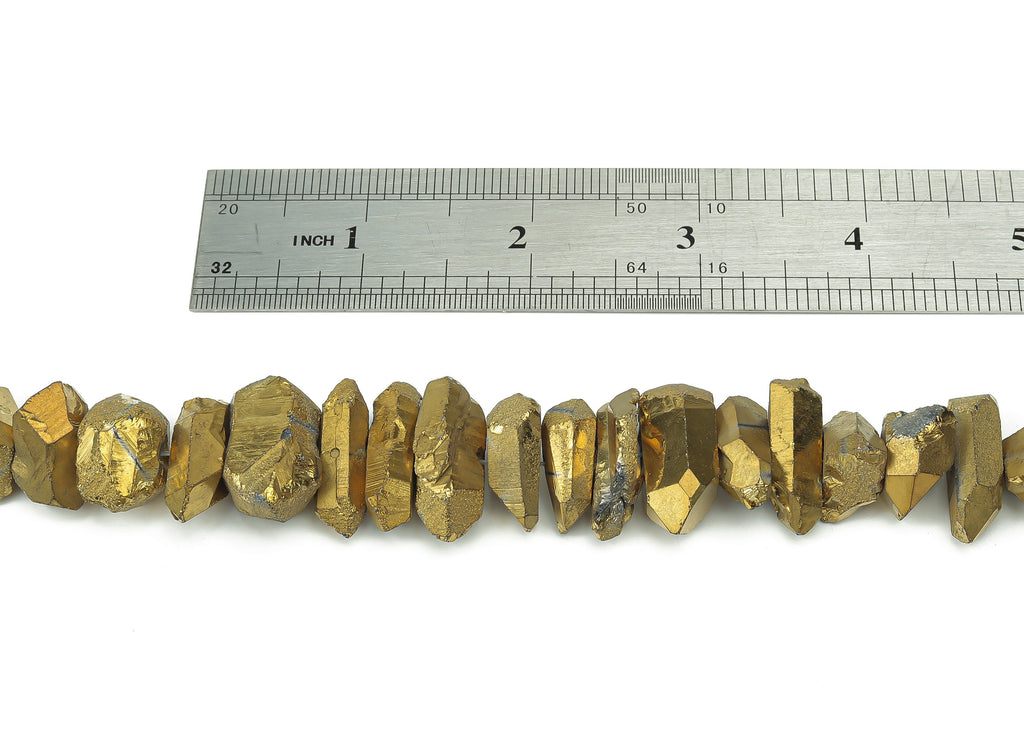 Gold Aura Points Faceted Stone - 36cm / 1 strand - Quartz Crystal Spike Stone - Natural Stone Beads - 21x10.16x8.6mm - NS1857C - DOMEDBAZAAR