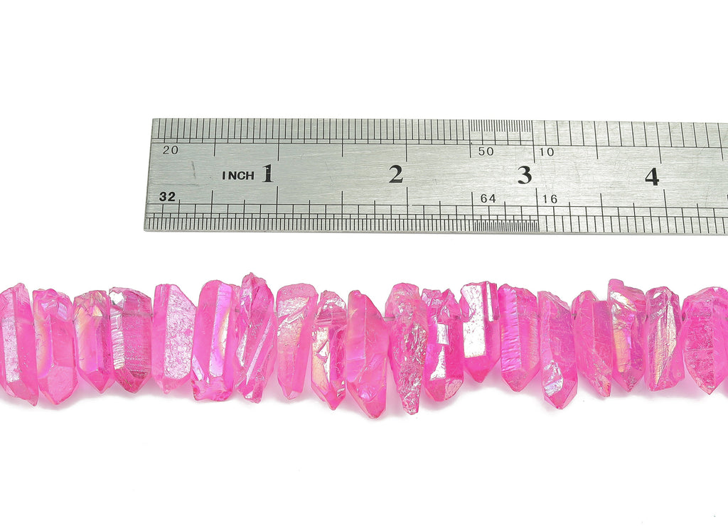 Pink Aura Points Stone - 37cm / 1 strand - Quartz Crystal Spike Stone - Natural Stone Beads - Jewelry Supplies - 24.7x8.41x6.76mm - NS1857H - DOMEDBAZAAR