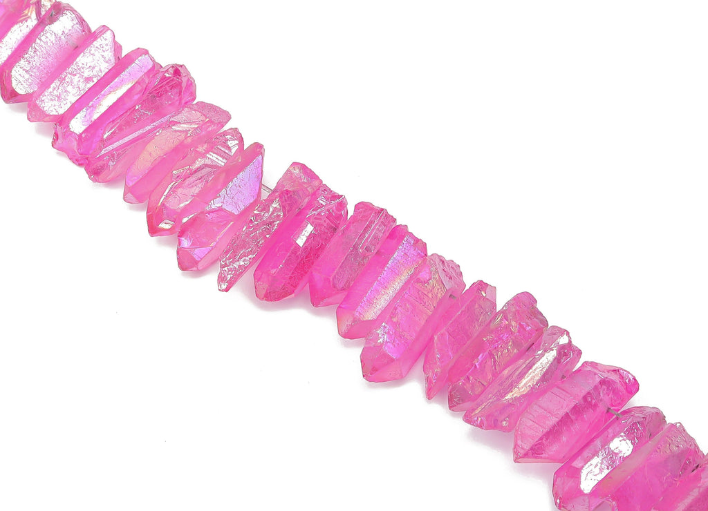 Pink Aura Points Stone - 37cm / 1 strand - Quartz Crystal Spike Stone - Natural Stone Beads - Jewelry Supplies - 24.7x8.41x6.76mm - NS1857H - DOMEDBAZAAR