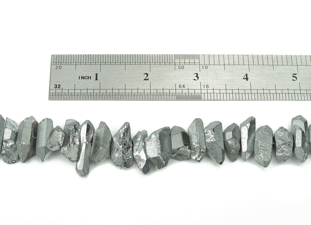 Silver Aura Points Stone - 36cm / 1 strand - Quartz Crystal Spike Stone - Natural Stone Beads - Jewelry Supplies - 23.5x10.9x8.2mm - NS1857D - DOMEDBAZAAR