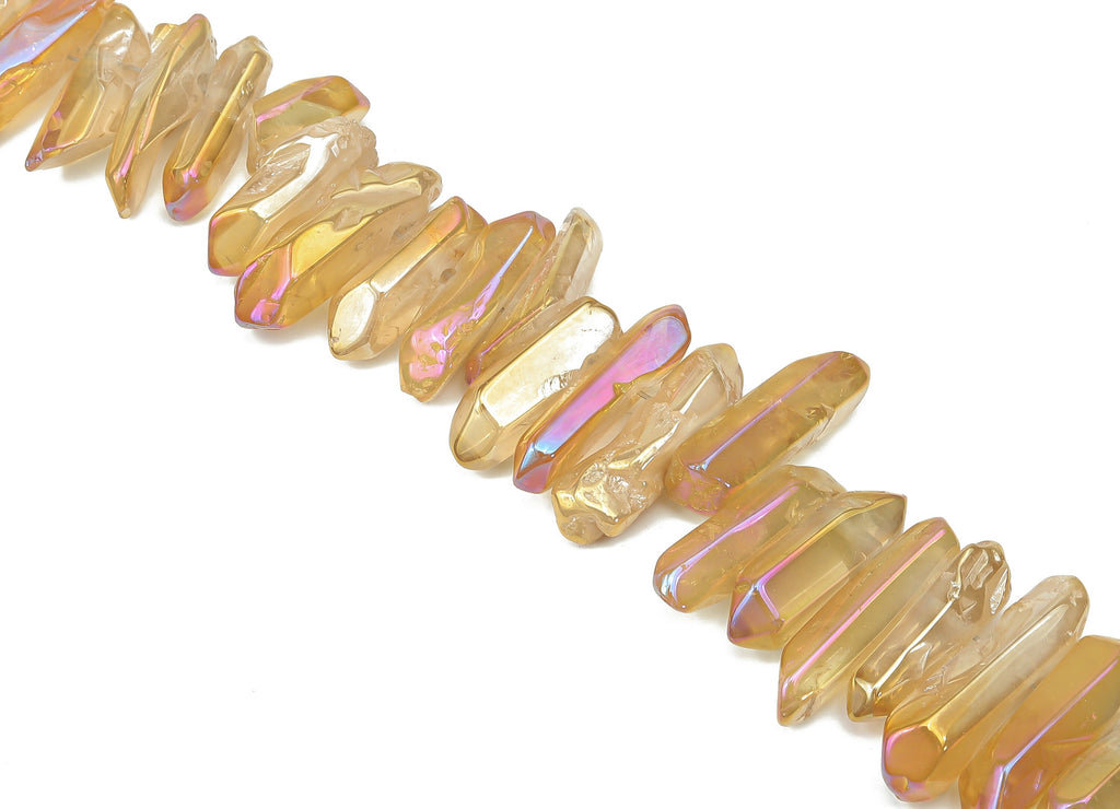 Tangerine Aura Points Stone - 37cm / 1 strand - Quartz Crystal Spike Stone - Natural Stone Beads - Jewelry Making - 26.6x8.8x6.9mm - NS1857K - DOMEDBAZAAR