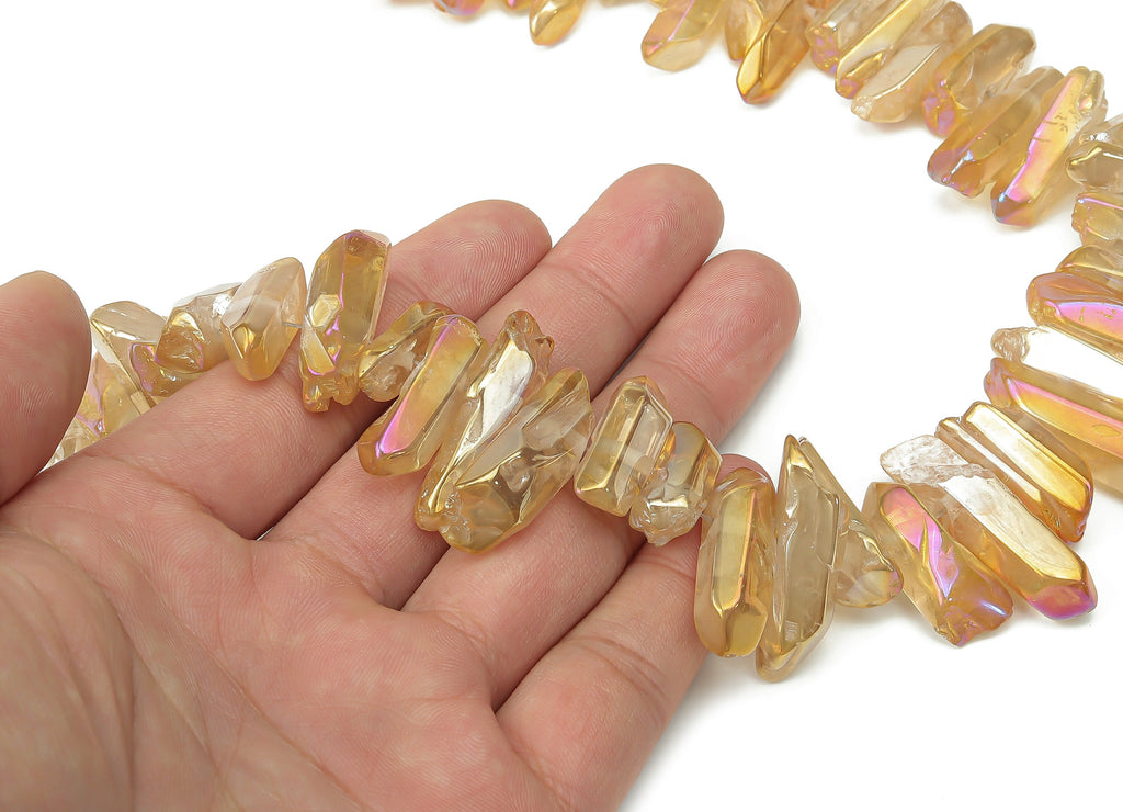 Tangerine Aura Points Stone - 37cm / 1 strand - Quartz Crystal Spike Stone - Natural Stone Beads - Jewelry Making - 26.6x8.8x6.9mm - NS1857K - DOMEDBAZAAR