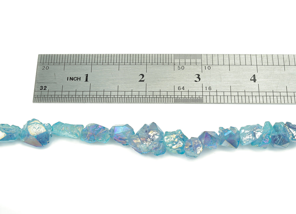 Blue Aura Raw Stone Beads - 38cm / 1 strand - Quartz Crystal - Natural Stone - Jewelry Making Supplies - 7.7x10.46x7.47mm - NS1858B - DOMEDBAZAAR
