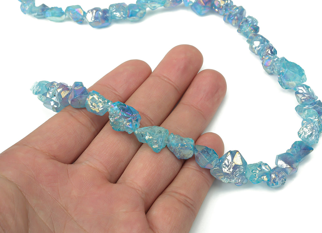 Blue Aura Raw Stone Beads - 38cm / 1 strand - Quartz Crystal - Natural Stone - Jewelry Making Supplies - 7.7x10.46x7.47mm - NS1858B - DOMEDBAZAAR