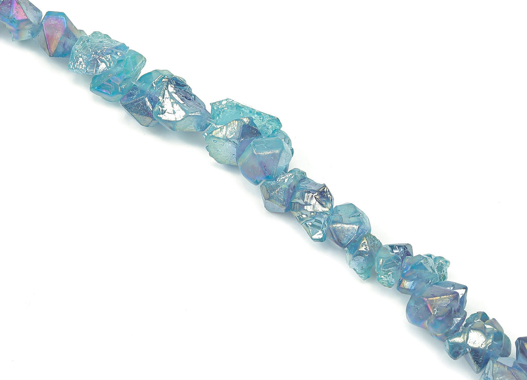 Blue Aura Raw Stone Beads - 38cm / 1 strand - Quartz Crystal - Natural Stone - Jewelry Making Supplies - 7.7x10.46x7.47mm - NS1858B - DOMEDBAZAAR