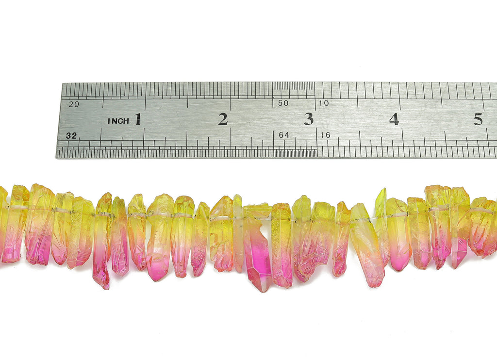 Rainbow Aura Points Faceted Stone - 39cm / 1 strand - Quartz Crystal Spike Stone - Natural Stone Beads - 23.6x6.47x5.07mm - NS1857F - DOMEDBAZAAR