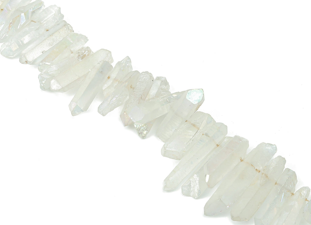 Clear Aura Points Faceted Stone - 39cm / 1 strand - Quartz Crystal Spike Stone - Natural Stone Beads - 31x9.44x7.06mm - NS1857G - DOMEDBAZAAR