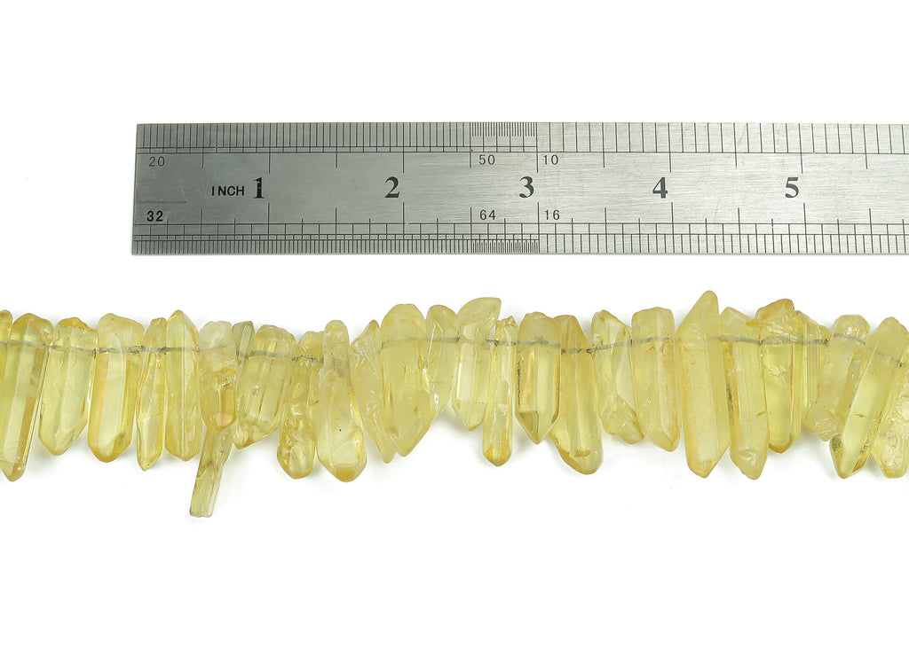 Yellow Aura Points Stone - 37cm / 1 strand - Quartz Crystal Spike Stone - Natural Stone Beads - Jewelry Supplies - 26x8.97x7mm - NS1857M - DOMEDBAZAAR