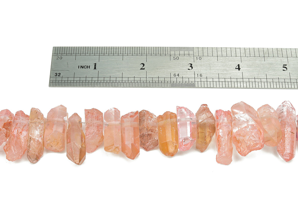 Tangerine Aura Points Faceted Stone - 39cm / 1 strand - Quartz Crystal Spike Stone - Natural Stone Beads - 26x9.53x8.23mm - NS1857J - DOMEDBAZAAR