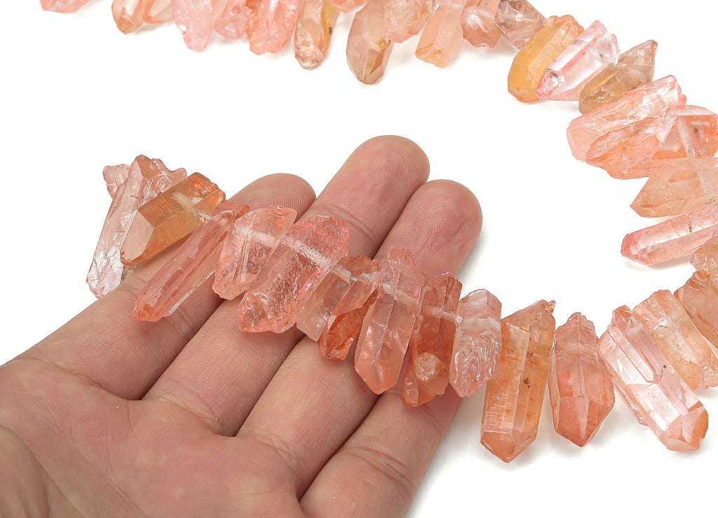 Tangerine Aura Points Faceted Stone - 39cm / 1 strand - Quartz Crystal Spike Stone - Natural Stone Beads - 26x9.53x8.23mm - NS1857J - DOMEDBAZAAR