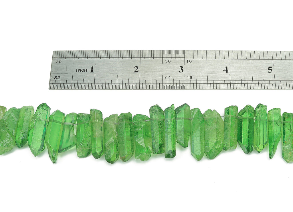 Green Aura Points Stone - 38cm / 1 strand - Quartz Crystal Spike Stone - Natural Stone Beads - Jewelry Supplies - 26.5x8.52x6.46mm - NS1857N - DOMEDBAZAAR