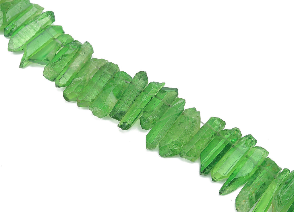 Green Aura Points Stone - 38cm / 1 strand - Quartz Crystal Spike Stone - Natural Stone Beads - Jewelry Supplies - 26.5x8.52x6.46mm - NS1857N - DOMEDBAZAAR