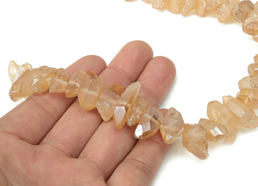 Tangerine Aura Points Faceted Stone - 37cm / 1 strand - Quartz Crystal Spike Stone - Natural Stone Beads - 24x11.3x8.04mm - NS1857L - DOMEDBAZAAR