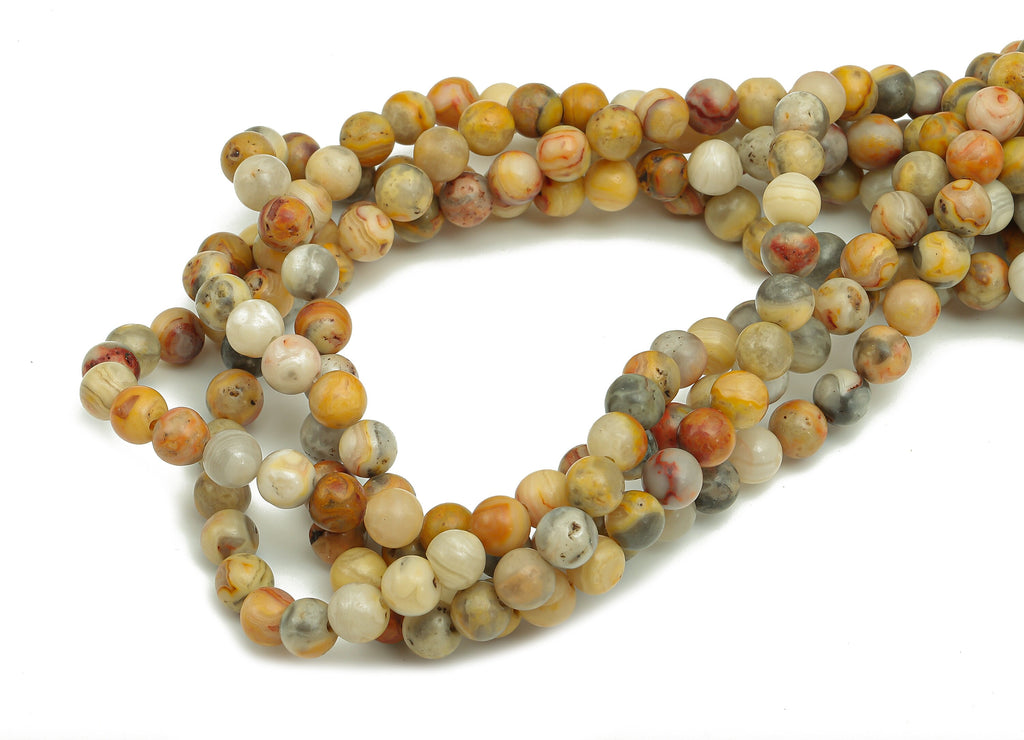Round Gemstone Beads - 6mm Crazy Agate Beads Round Crystal - 15.5&quot; /63PCS/ 1 Strand - 6.4x6.1mm - Natural Stone Beads - NS1868 - DOMEDBAZAAR