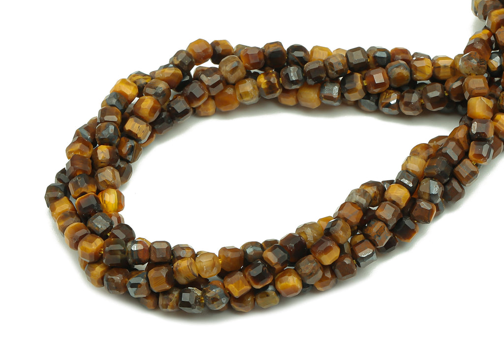Faceted Cube Gemstone Beads - Tigereye Cube Beads Crystal - 15.5&quot; / 1 Strand - 2.8x2.5mm - Natural Stone Beads - NS1871 - DOMEDBAZAAR