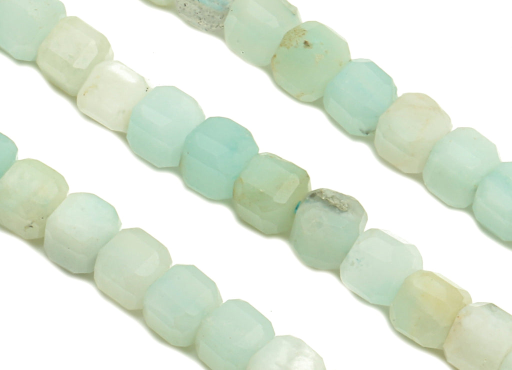 Faceted Cube Gemstone Beads - 3mm Amazonite Cube Beads Crystal - 15.5&quot; /1 Strand - 3.3x3.2mm - Natural Stone Beads - NS1877 - DOMEDBAZAAR