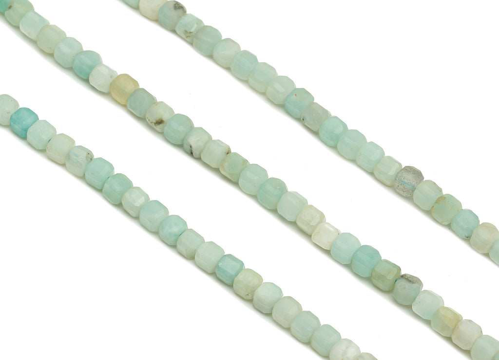 Faceted Cube Gemstone Beads - 3mm Amazonite Cube Beads Crystal - 15.5&quot; /1 Strand - 3.3x3.2mm - Natural Stone Beads - NS1877 - DOMEDBAZAAR