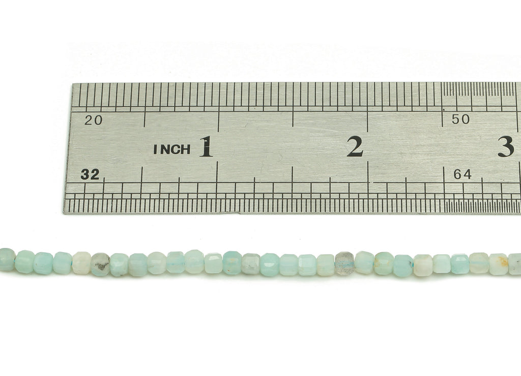 Faceted Cube Gemstone Beads - 3mm Amazonite Cube Beads Crystal - 15.5&quot; /1 Strand - 3.3x3.2mm - Natural Stone Beads - NS1877 - DOMEDBAZAAR
