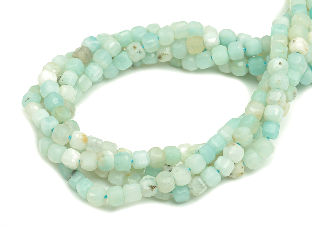 Faceted Cube Gemstone Beads - 3mm Amazonite Cube Beads Crystal - 15.5&quot; /1 Strand - 3.3x3.2mm - Natural Stone Beads - NS1877 - DOMEDBAZAAR