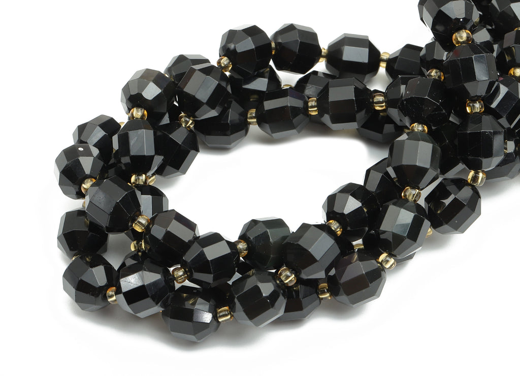 Faceted Round Gemstone Beads - 10mm Obsidian Huge Beads Round Crystal - 15.5&quot; /1 Strand - 10.3x8.6mm - Natural Stone Beads - NS1882 - DOMEDBAZAAR