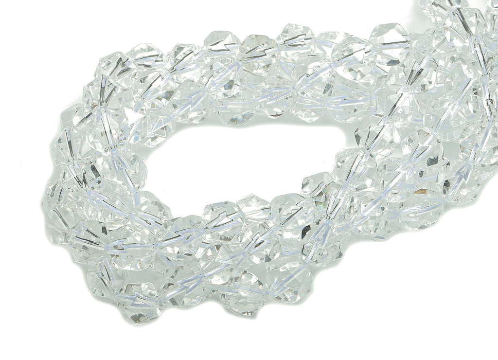 Faceted Round Gemstone Beads - Clear Quartz Round Beads Crystal - 15.5&quot; /47PCS/ 1 Strand - 7.2x7.1mm - Natural Stone Beads - NS1874 - DOMEDBAZAAR