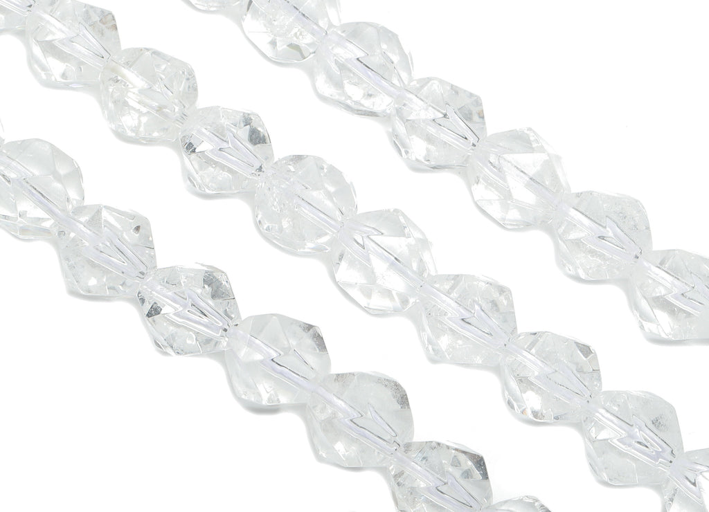 Faceted Round Gemstone Beads - Clear Quartz Crystal Beads - 15.5&quot; /39PCS/ 1 Strand - 10.2x8.9mm - Natural Stone Beads - NS1875 - DOMEDBAZAAR