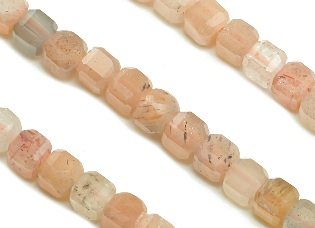 Faceted Cube Gemstone Beads - 3mm Sunstone Cube Beads Crystal - 15.5&quot; /1 Strand - 2.9x2.9mm - Natural Stone Beads - NS1879 - DOMEDBAZAAR