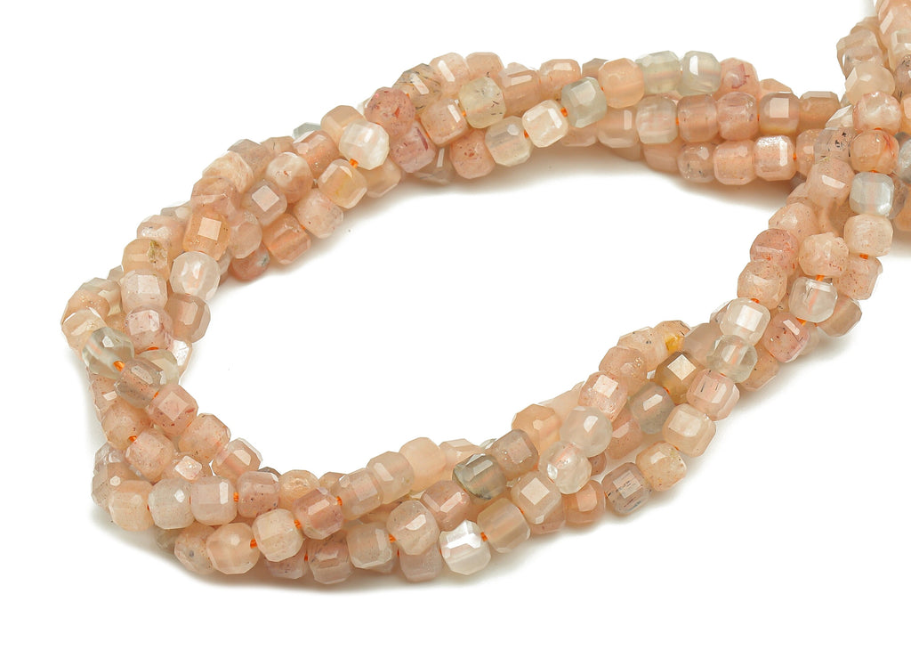 Faceted Cube Gemstone Beads - 3mm Sunstone Cube Beads Crystal - 15.5&quot; /1 Strand - 2.9x2.9mm - Natural Stone Beads - NS1879 - DOMEDBAZAAR