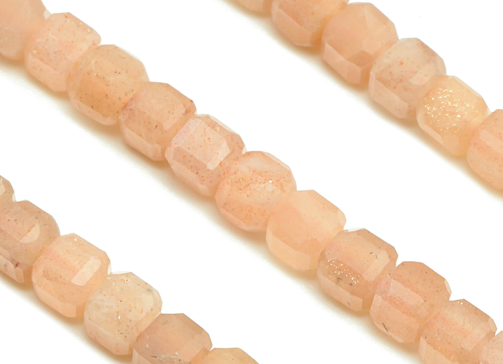 Faceted Cube Gemstone Beads - Orange Moonstone Cube Beads 3mm Crystal Beads - 15.5&quot; /1 Strand - 3x3mm - Natural Stone Beads - NS1880 - DOMEDBAZAAR