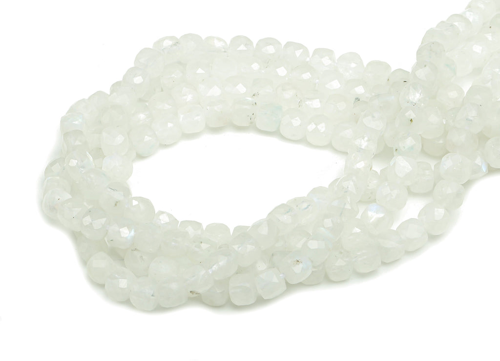 Faceted Cube Gemstone Beads - Blue Crystal 4mm Moonstone Cube Beads - 15.5&quot; /1 Strand - 4x4mm - Natural Stone Beads - NS1881 - DOMEDBAZAAR