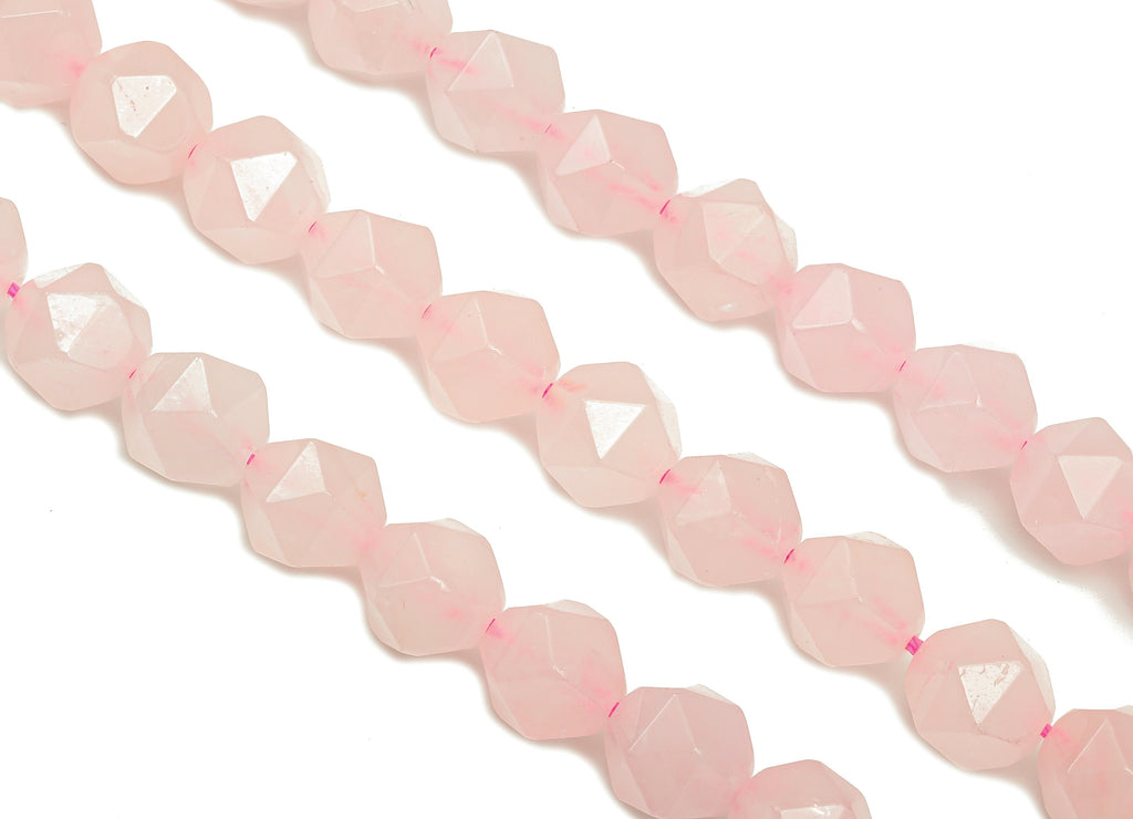 Faceted Hexagon Gemstone Beads - 8mm Rose Quartz Hexagon Beads Crystal - 15.5&quot; /1 Strand - 8.3x7.4mm - Natural Stone Beads - NS1885 - DOMEDBAZAAR