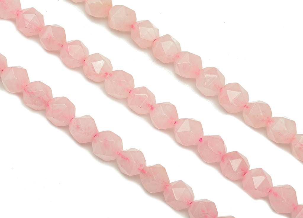 Faceted Hexagon Gemstone Beads - Rose Quartz Hexagon Beads - 15.5&quot; /1 Strand - 10.6x9.02mm - Natural Stone Beads - NS1886 - DOMEDBAZAAR