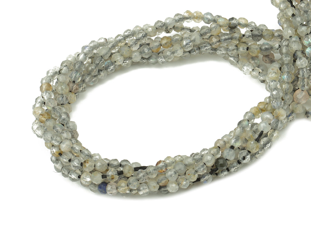 Labradorite Natural Stone Round Beads - 1 Strand 15.5inch - Faceted Gemstone Beads - Natural Stone Beads - 2.4mm - 1.9x1.9x1.9mm - NS1860 - DOMEDBAZAAR
