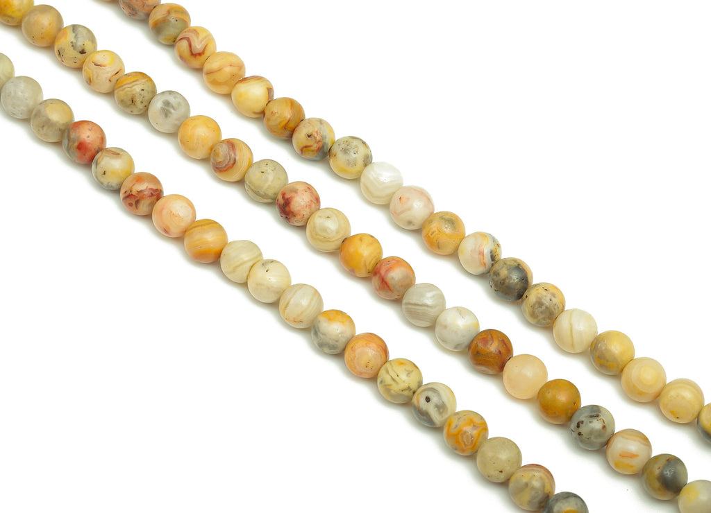 Round Gemstone Beads - 6mm Crazy Agate Beads Round Crystal - 15.5&quot; /63PCS/ 1 Strand - 6.4x6.1mm - Natural Stone Beads - NS1868 - DOMEDBAZAAR