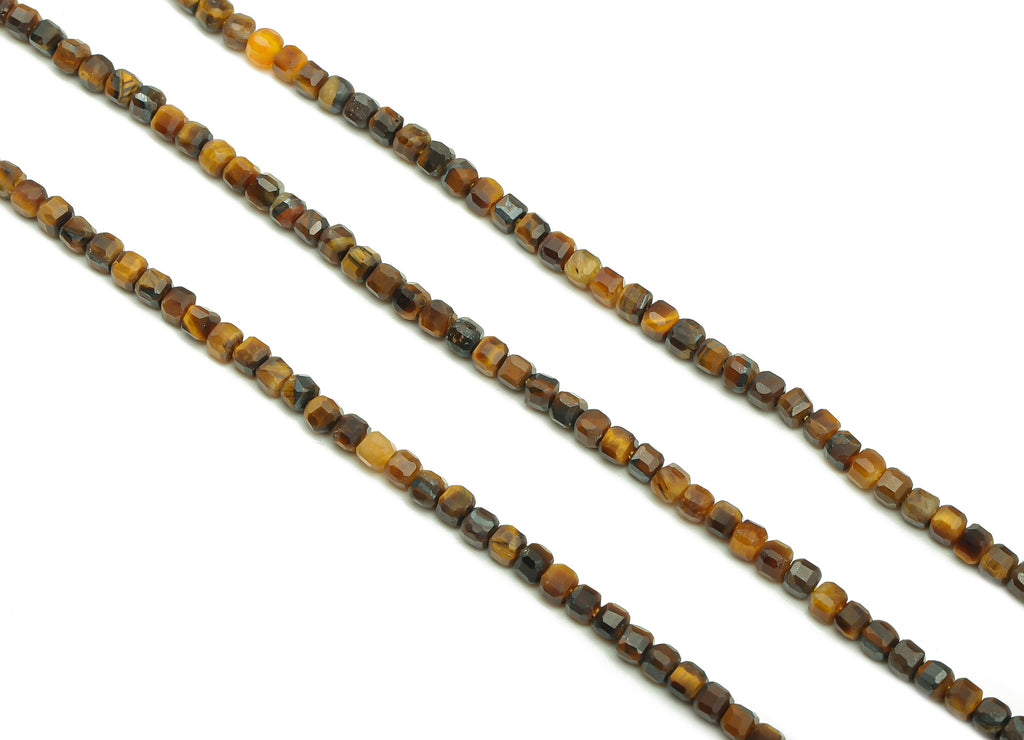 Faceted Cube Gemstone Beads - Tigereye Cube Beads Crystal - 15.5&quot; / 1 Strand - 2.8x2.5mm - Natural Stone Beads - NS1871 - DOMEDBAZAAR