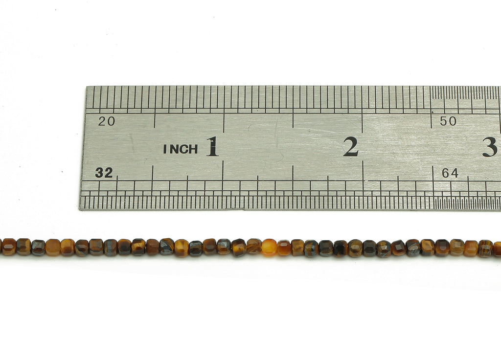 Faceted Cube Gemstone Beads - Tigereye Cube Beads Crystal - 15.5&quot; / 1 Strand - 2.8x2.5mm - Natural Stone Beads - NS1871 - DOMEDBAZAAR