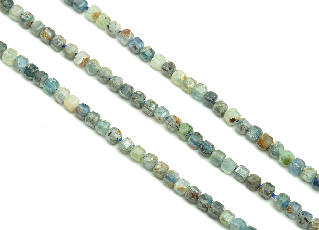 Faceted Cube Gemstone Beads - 3mm Kyanite Cube Beads Crystal - 15.5&quot; /1 Strand - 3x2.9mm - Natural Stone Beads - NS1884 - DOMEDBAZAAR