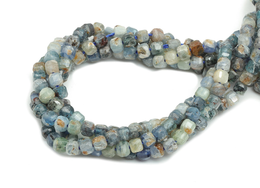 Faceted Cube Gemstone Beads - 3mm Kyanite Cube Beads Crystal - 15.5&quot; /1 Strand - 3x2.9mm - Natural Stone Beads - NS1884 - DOMEDBAZAAR