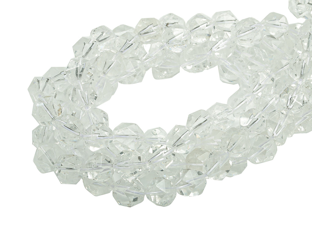 Faceted Round Gemstone Beads - Clear Quartz Crystal Beads - 15.5&quot; /39PCS/ 1 Strand - 10.2x8.9mm - Natural Stone Beads - NS1875 - DOMEDBAZAAR