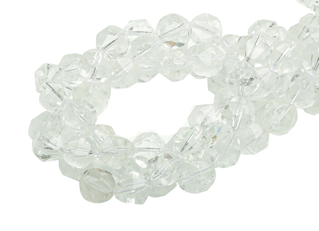 Faceted Round Gemstone Beads - Clear Quartz Huge Beads Crystal - 15.5&quot; /34PCS/ 1 Strand - 11.7x10mm - Natural Stone Beads - NS1876 - DOMEDBAZAAR