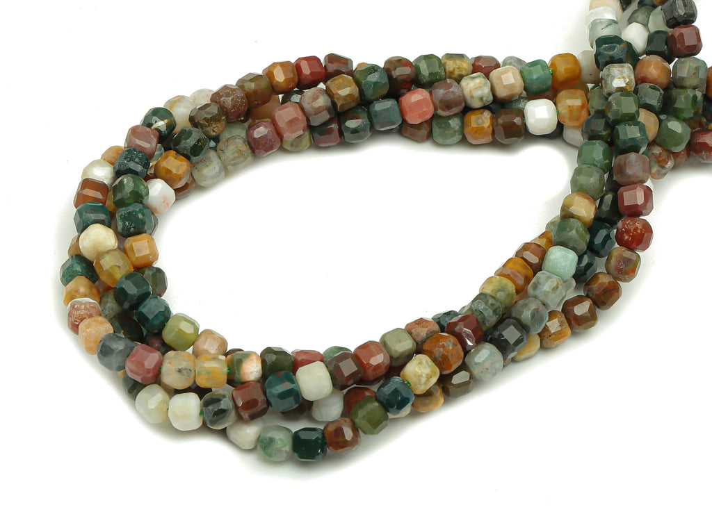 Faceted Cube Gemstone Beads - 3mm Seastone Cube Beads Crystal - 15.5&quot; /1 Strand - 3.3x3.2mm - Natural Stone Beads - NS1878 - DOMEDBAZAAR