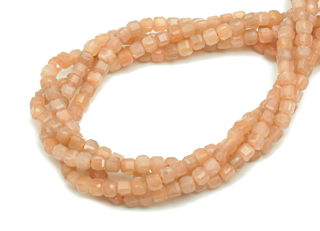 Faceted Cube Gemstone Beads - Orange Moonstone Cube Beads 3mm Crystal Beads - 15.5&quot; /1 Strand - 3x3mm - Natural Stone Beads - NS1880 - DOMEDBAZAAR