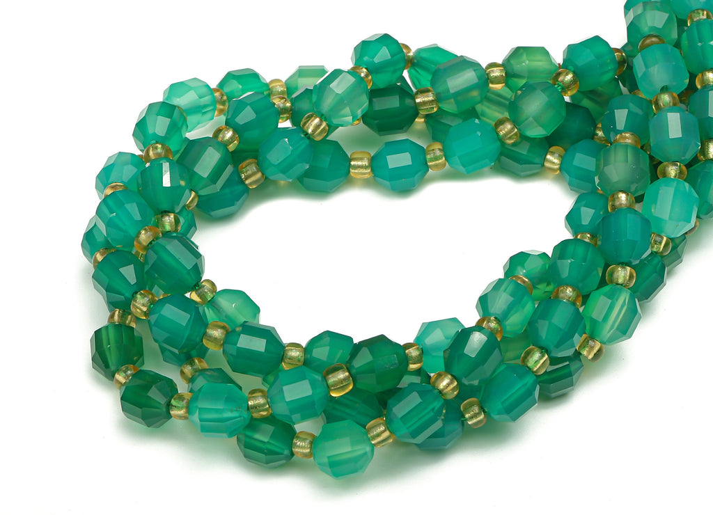 Faceted Round Gemstone Beads - 6mm Green Agate Round Beads Crystal - 15.5&quot; /1 Strand - 6.3x5.6mm - Natural Stone Beads - NS1883 - DOMEDBAZAAR