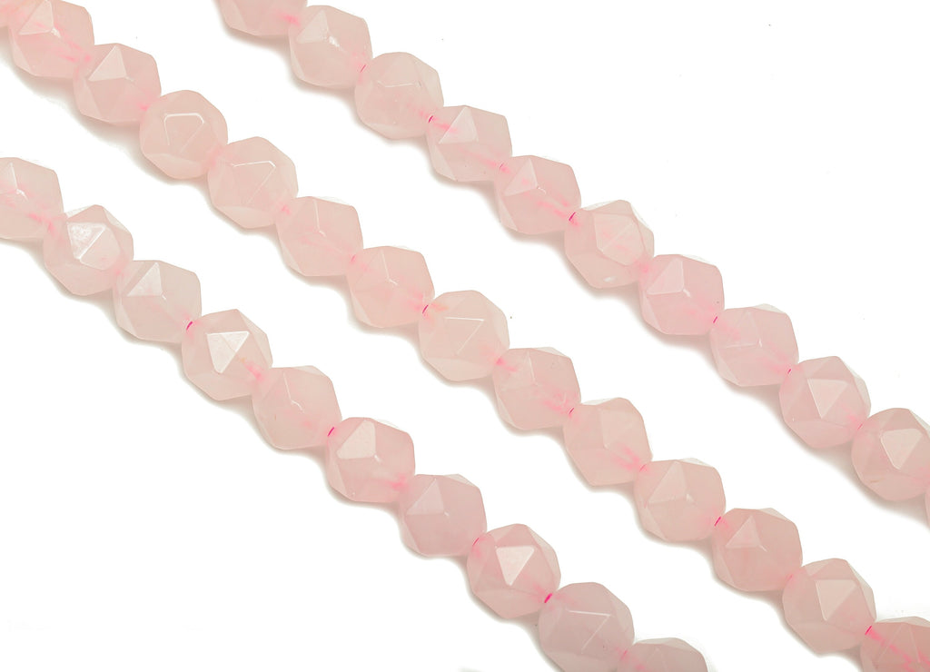 Faceted Hexagon Gemstone Beads - 8mm Rose Quartz Hexagon Beads Crystal - 15.5&quot; /1 Strand - 8.3x7.4mm - Natural Stone Beads - NS1885 - DOMEDBAZAAR